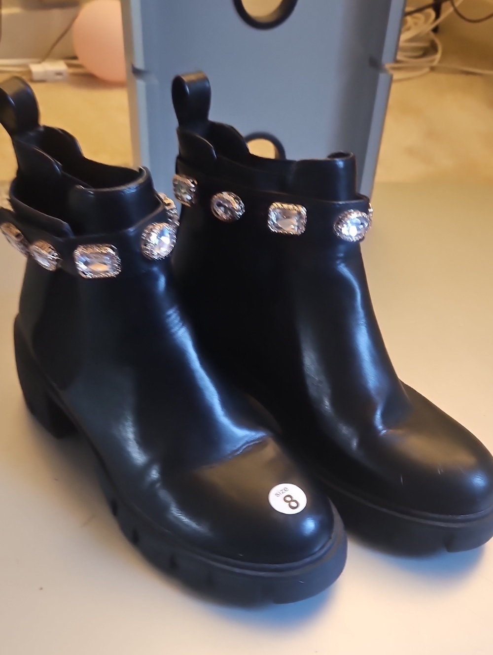 Madden Girl Black Crystal-Embellished Ankle Booties
